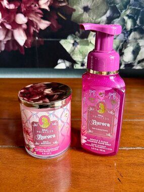 NEW 2-Pc Disney Princess Aurora Single Wick Candle & Foaming Hand Soap BBW